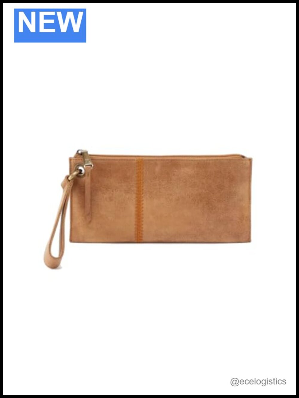 Genuine Leather Wristlet Wallet Zip Closure Brass Hardware